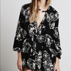 Free People Floral Foil Print Swing Tunic Large